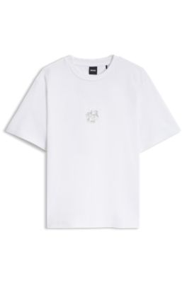 T-shirt en coton merceris&eacute; &agrave; monogramme Double B brod&eacute; de paillettes, Blanc