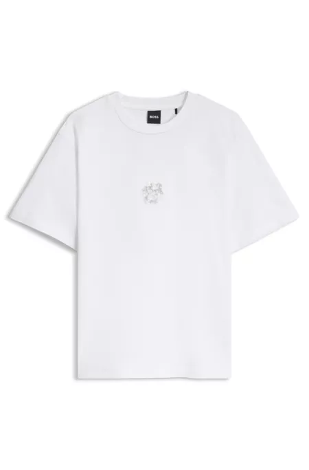 Mercerized-cotton T-shirt with sequin-embroidered Double B monogram