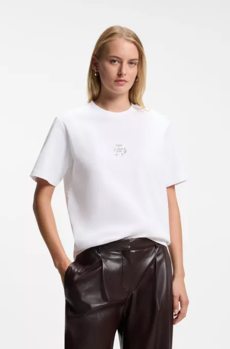 Mercerized-cotton T-shirt with sequin-embroidered Double B monogram