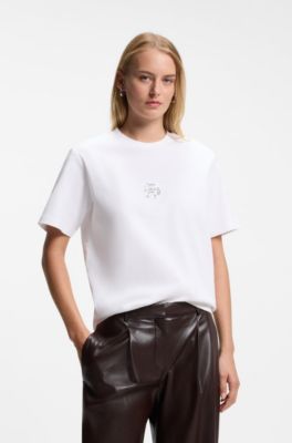 Mercerized-cotton T-shirt with sequin-embroidered Double B monogram, White