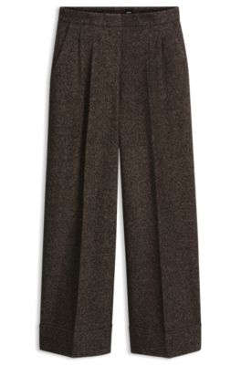 Pantalones de pernera ancha con tejido de espiga en mezcla de lana, Fantas&iacute;a