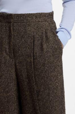 Pantalones de pernera ancha con tejido de espiga en mezcla de lana, Fantas&iacute;a