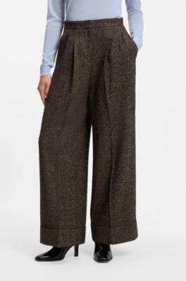 Wide-leg herringbone pants in a wool blend, Patterned