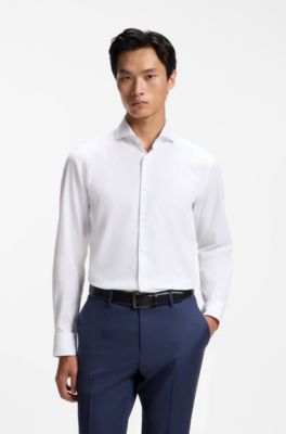 Camisa regular fit en algod&oacute;n a rayas, Blanco