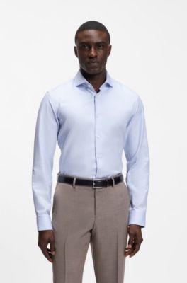 Camisa business regular fit de algod&oacute;n estructurado, Celeste