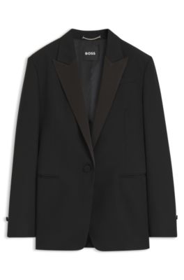 Blazer de esmoquin regular fit en lana virgen, Negro