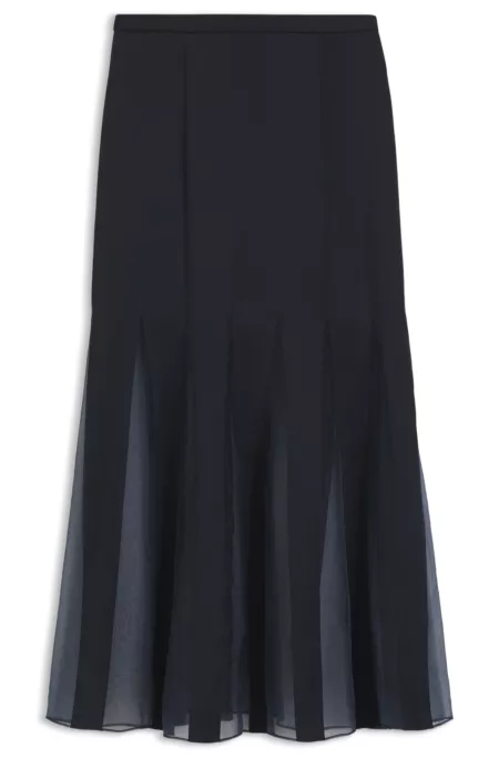 Satin slip skirt with transparent inserts