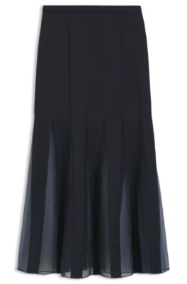 Satin slip skirt with transparent inserts, Dark Blue
