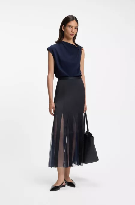 Satin slip skirt with transparent inserts