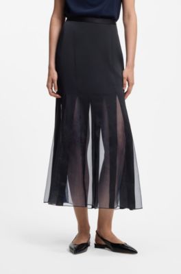 Jupe style nuisette en satin avec empi&egrave;cements transparents, Bleu fonc&eacute;