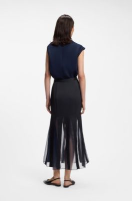 Jupe style nuisette en satin avec empi&egrave;cements transparents, Bleu fonc&eacute;