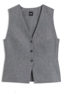 Slim-fit vest in melange flannel, Light Grey