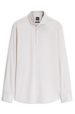Slim-fit shirt in structured stretch cotton, Light Beige