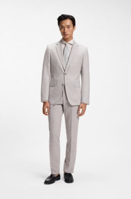 Camisa slim fit de algod&oacute;n el&aacute;stico con estructura, Beige claro
