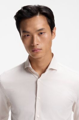 Camisa slim fit de algod&oacute;n el&aacute;stico con estructura, Beige claro