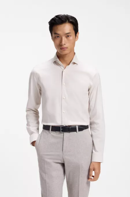 Slim-fit shirt in structured stretch cotton