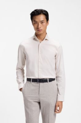 Camisa slim fit de algod&oacute;n el&aacute;stico con estructura, Beige claro