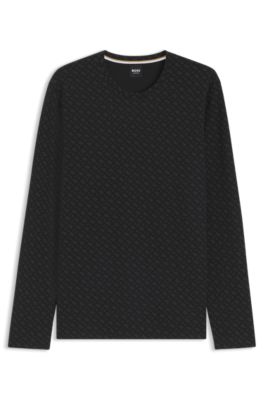 Parte superior de pijama en mezcla de algod&oacute;n con estructura de rejilla, Negro
