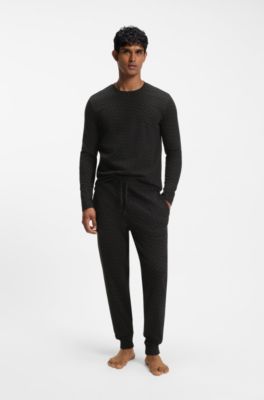 Parte superior de pijama en mezcla de algod&oacute;n con estructura de rejilla, Negro