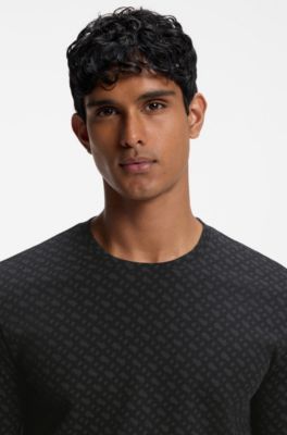 Parte superior de pijama en mezcla de algod&oacute;n con estructura de rejilla, Negro