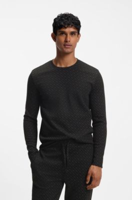 Parte superior de pijama en mezcla de algod&oacute;n con estructura de rejilla, Negro
