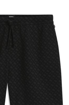 Cotton-blend pajama pants with graphic print, Black