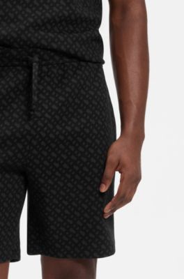 Cotton-blend pajama pants with graphic print, Black