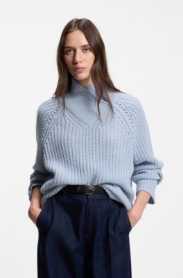V-neck sweater in wool and cashmere, Light Blue