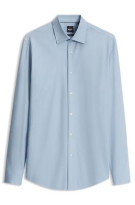Slim-fit shirt in cotton-blend flannel, Light Blue