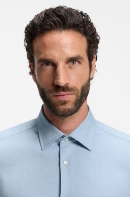 Slim-fit shirt in cotton-blend flannel, Light Blue