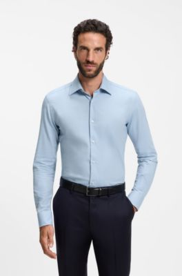 Slim-fit shirt in cotton-blend flannel, Light Blue