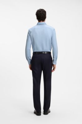 Camisa slim fit de franela de mezcla de algod&oacute;n, Celeste
