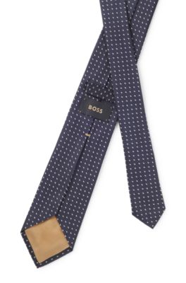 Corbata de jacquard de seda con micromotivo, Azul oscuro