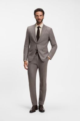 Slim-fit shirt in patterned cotton-blend flannel, Light Brown