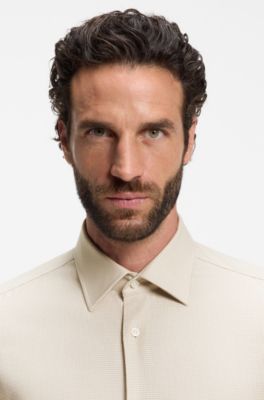Camisa slim fit de franela de mezcla de algod&oacute;n estampada, Marr&oacute;n claro
