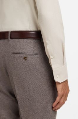 Camisa slim fit de franela de mezcla de algod&oacute;n estampada, Marr&oacute;n claro