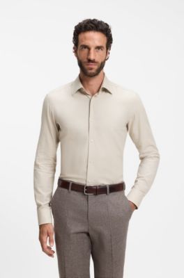 Camisa slim fit de franela de mezcla de algod&oacute;n estampada, Marr&oacute;n claro