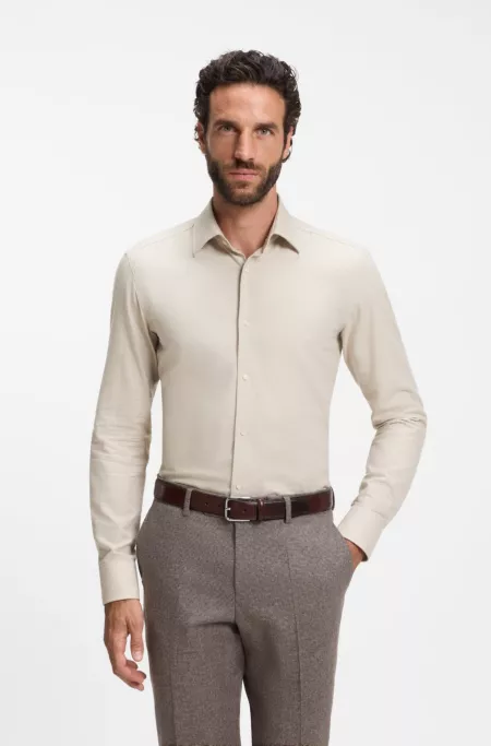 Slim-fit shirt in patterned cotton-blend flannel
