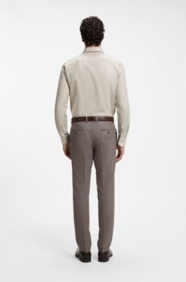 Slim-fit shirt in patterned cotton-blend flannel, Light Brown