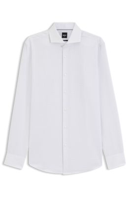 Slim-fit shirt in wrinkle-resistant structured cotton, White