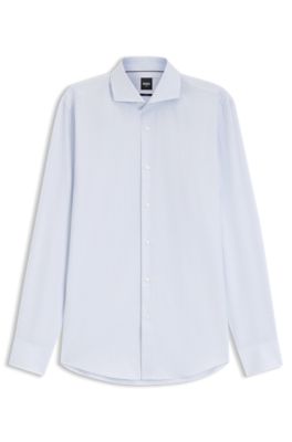 Slim-fit shirt in wrinkle-resistant structured cotton, Light Blue