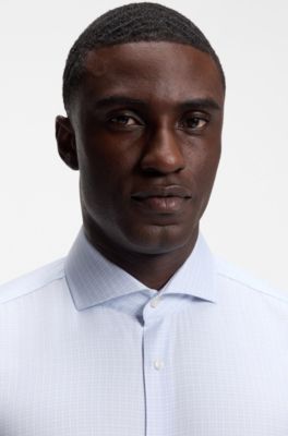 Slim-fit shirt in wrinkle-resistant structured cotton, Light Blue