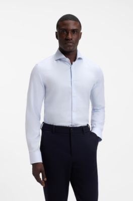 Slim-fit shirt in wrinkle-resistant structured cotton, Light Blue