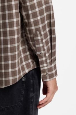 Regular-fit casual shirt in checked cotton flannel, Light Brown