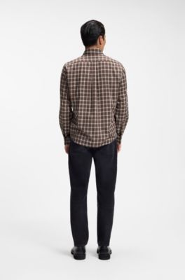 Regular-fit casual shirt in checked cotton flannel, Light Brown