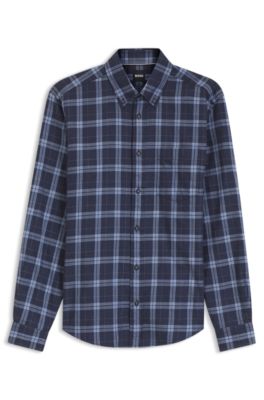 Regular-fit casual shirt in checked cotton flannel, Light Blue