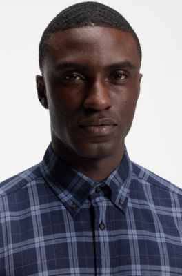 Regular-fit casual shirt in checked cotton flannel, Light Blue
