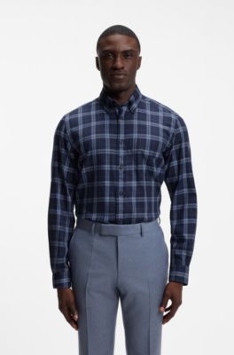 Regular-fit casual shirt in checked cotton flannel, Light Blue