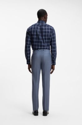 Regular-fit casual shirt in checked cotton flannel, Light Blue