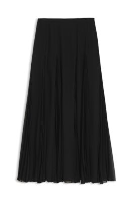 Falda larga con apliques de plis&eacute; fluido, Negro